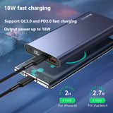 SOSOFLY Portable metal shell charger, 10000mAh high-capacity power bank, fast charge 3.0/PD power bank, smart digital display ultra-thin power bank