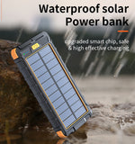 SOSOFLY Outdoor portable charger, waterproof solar power bank 10000mA, compass, LED flashlight, universal mobile phone power bank