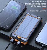 SOSOFLY Outdoor portable charger, waterproof solar power bank 10000mA, compass, LED flashlight, universal mobile phone power bank